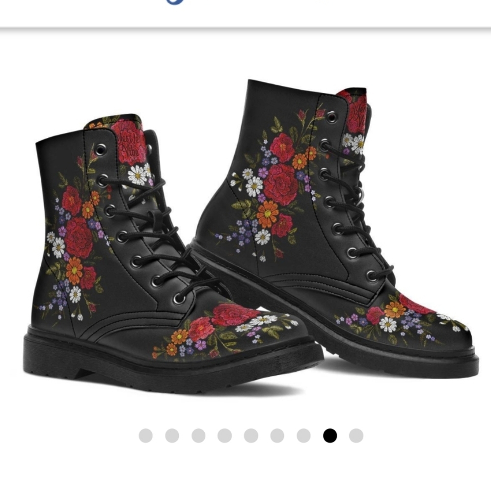 YES WE VIBE Flower World Floral Black Lace-Up Combat Boots